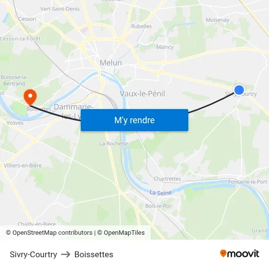 Sivry-Courtry to Boissettes map