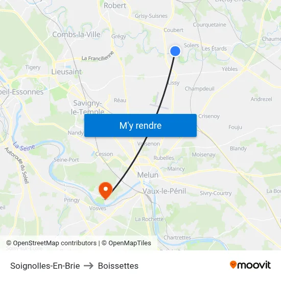 Soignolles-En-Brie to Boissettes map