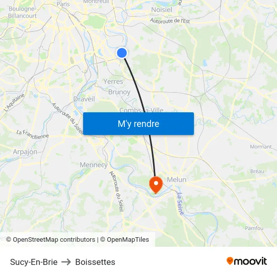 Sucy-En-Brie to Boissettes map