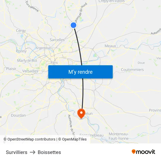 Survilliers to Boissettes map