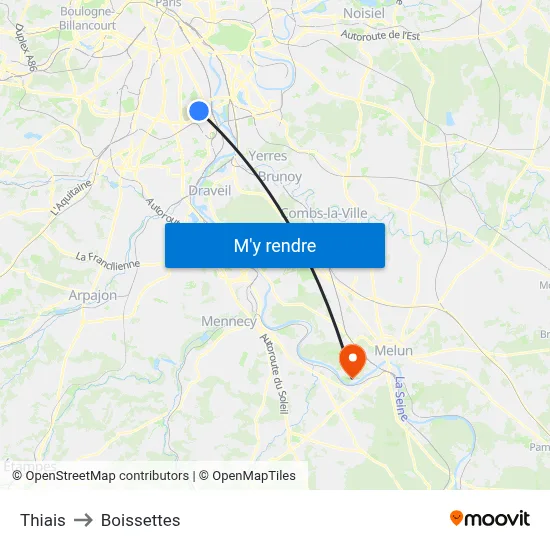 Thiais to Boissettes map