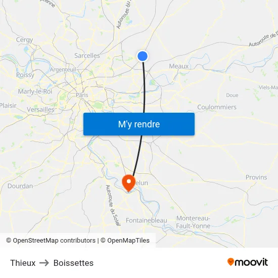 Thieux to Boissettes map