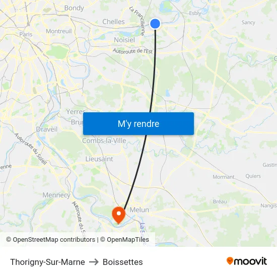 Thorigny-Sur-Marne to Boissettes map