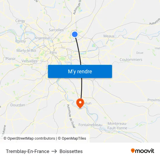Tremblay-En-France to Boissettes map
