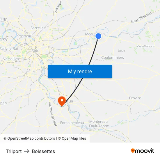 Trilport to Boissettes map