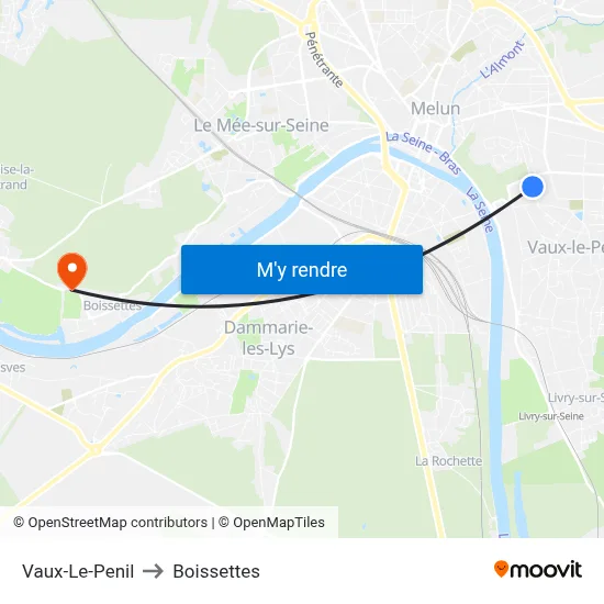 Vaux-Le-Penil to Boissettes map