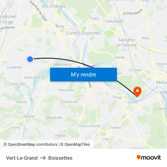 Vert-Le-Grand to Boissettes map