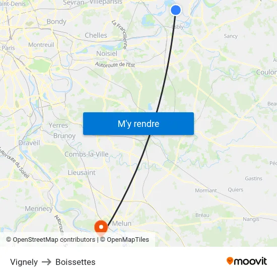 Vignely to Boissettes map