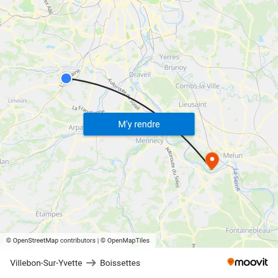 Villebon-Sur-Yvette to Boissettes map