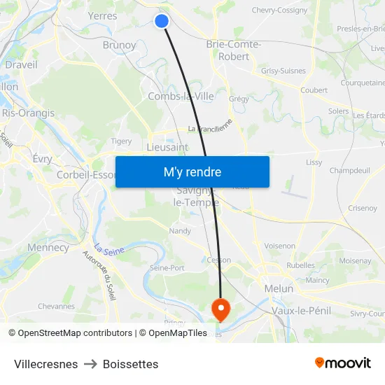 Villecresnes to Boissettes map