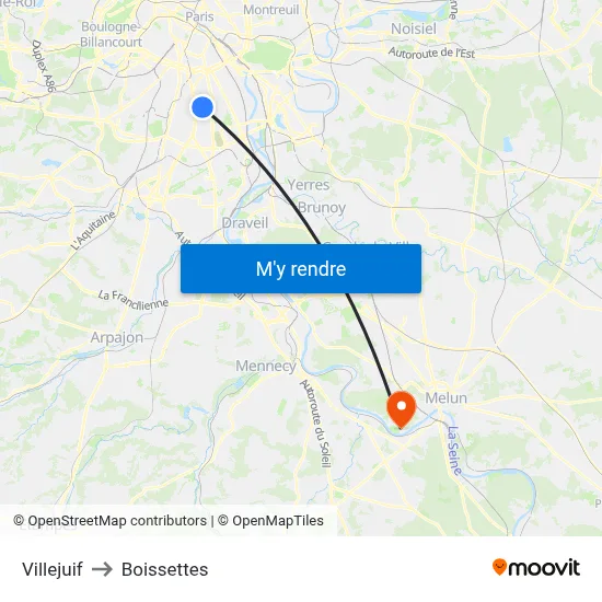 Villejuif to Boissettes map