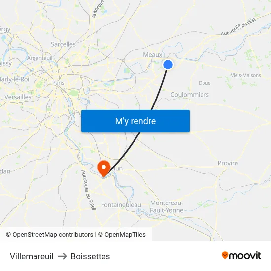 Villemareuil to Boissettes map