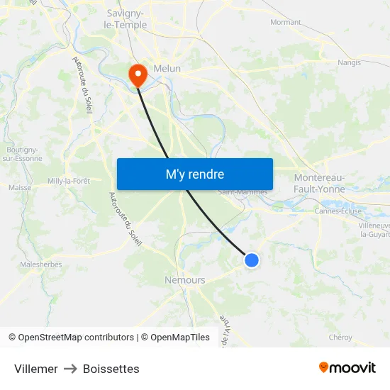 Villemer to Boissettes map