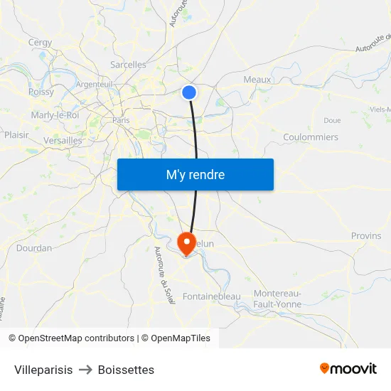 Villeparisis to Boissettes map