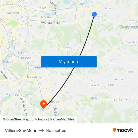 Villiers-Sur-Morin to Boissettes map