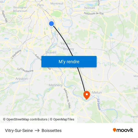 Vitry-Sur-Seine to Boissettes map