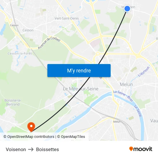 Voisenon to Boissettes map