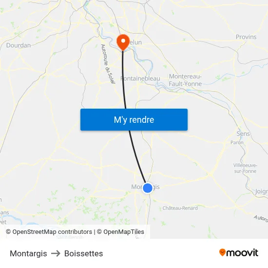 Montargis to Boissettes map