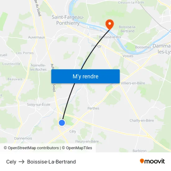Cely to Boissise-La-Bertrand map