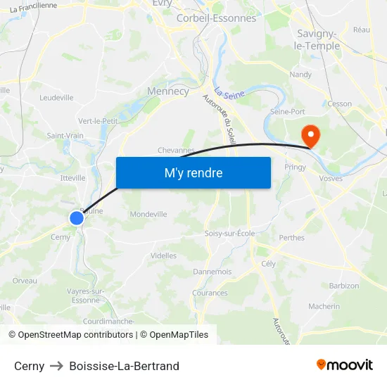 Cerny to Boissise-La-Bertrand map