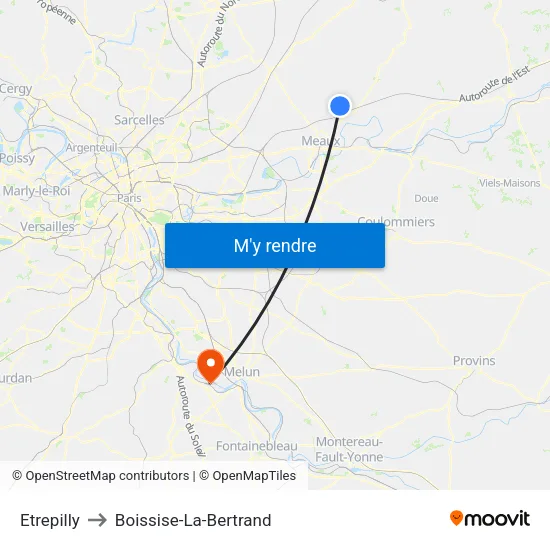 Etrepilly to Boissise-La-Bertrand map