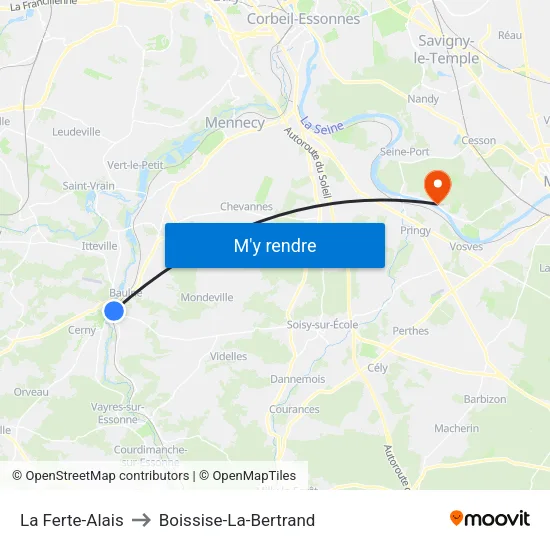 La Ferte-Alais to Boissise-La-Bertrand map