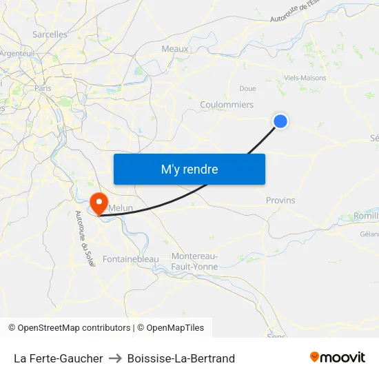 La Ferte-Gaucher to Boissise-La-Bertrand map
