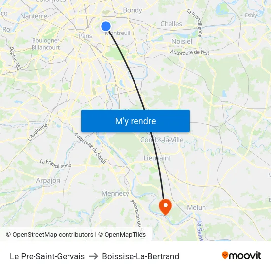 Le Pre-Saint-Gervais to Boissise-La-Bertrand map