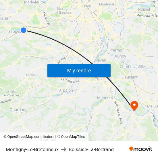 Montigny-Le-Bretonneux to Boissise-La-Bertrand map