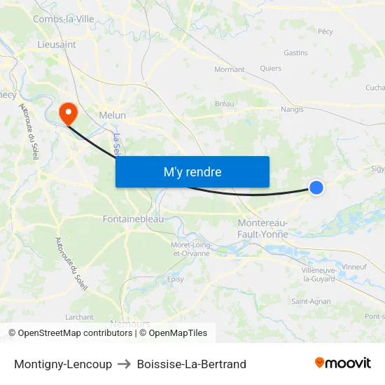 Montigny-Lencoup to Boissise-La-Bertrand map