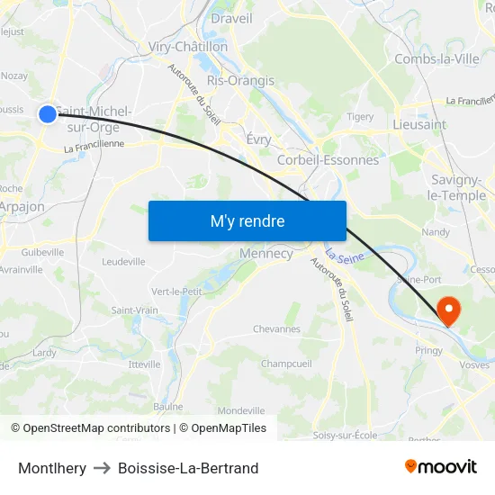 Montlhery to Boissise-La-Bertrand map
