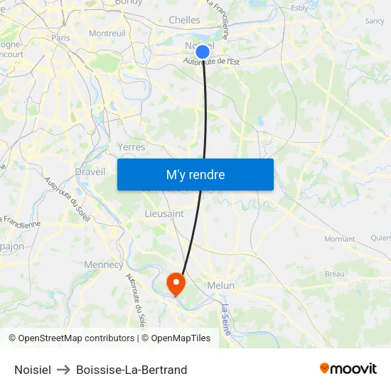 Noisiel to Boissise-La-Bertrand map