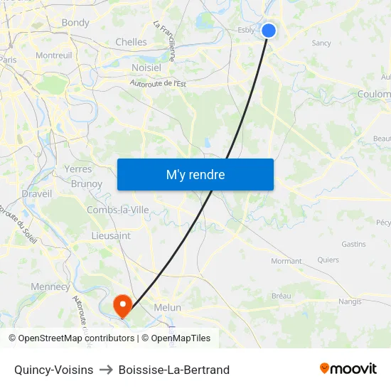Quincy-Voisins to Boissise-La-Bertrand map