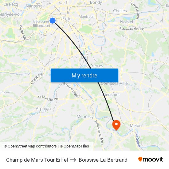 Champ de Mars Tour Eiffel to Boissise-La-Bertrand map