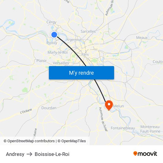 Andresy to Boissise-Le-Roi map