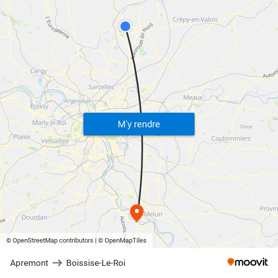 Apremont to Boissise-Le-Roi map