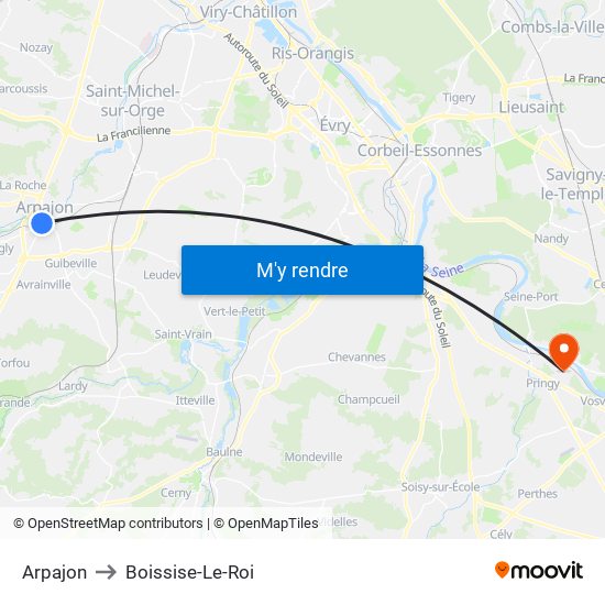 Arpajon to Boissise-Le-Roi map