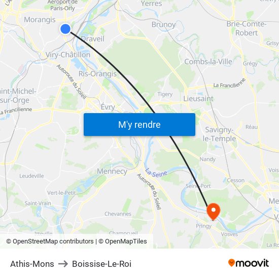 Athis-Mons to Boissise-Le-Roi map