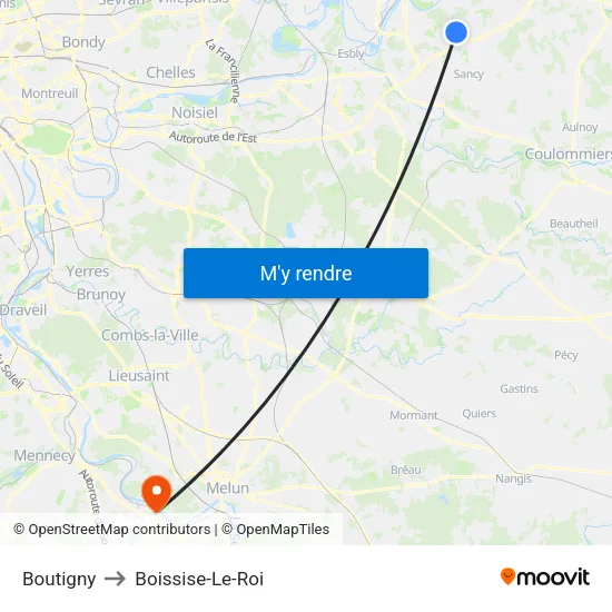 Boutigny to Boissise-Le-Roi map