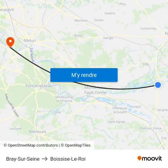 Bray-Sur-Seine to Boissise-Le-Roi map