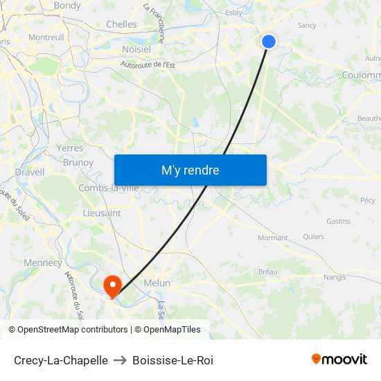 Crecy-La-Chapelle to Boissise-Le-Roi map