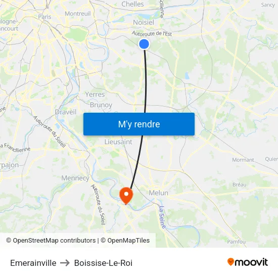 Emerainville to Boissise-Le-Roi map