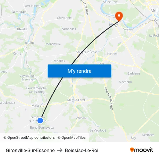 Gironville-Sur-Essonne to Boissise-Le-Roi map