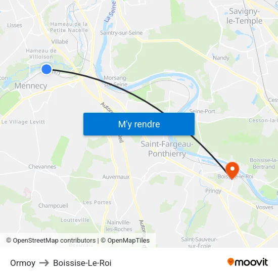 Ormoy to Boissise-Le-Roi map