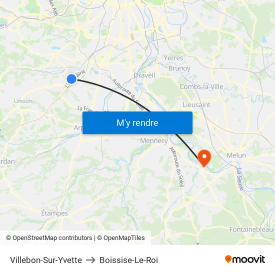 Villebon-Sur-Yvette to Boissise-Le-Roi map