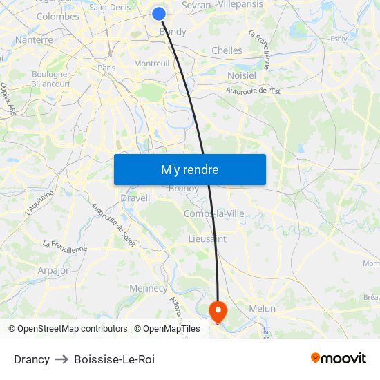 Drancy to Boissise-Le-Roi map