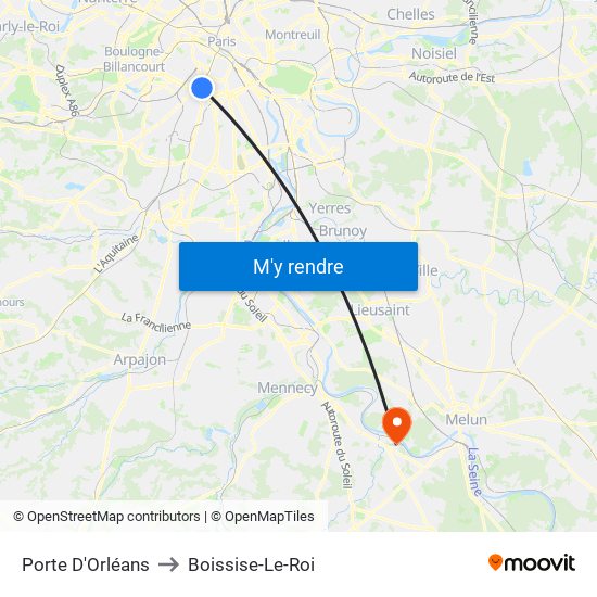 Porte D'Orléans to Boissise-Le-Roi map