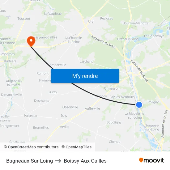 Bagneaux-Sur-Loing to Boissy-Aux-Cailles map