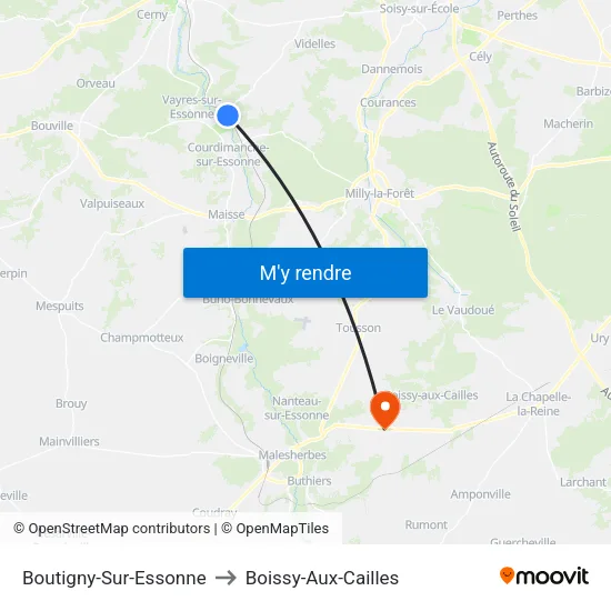 Boutigny-Sur-Essonne to Boissy-Aux-Cailles map