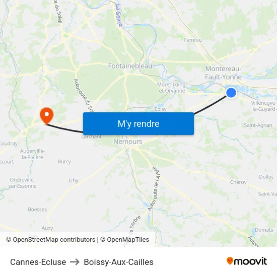 Cannes-Ecluse to Boissy-Aux-Cailles map